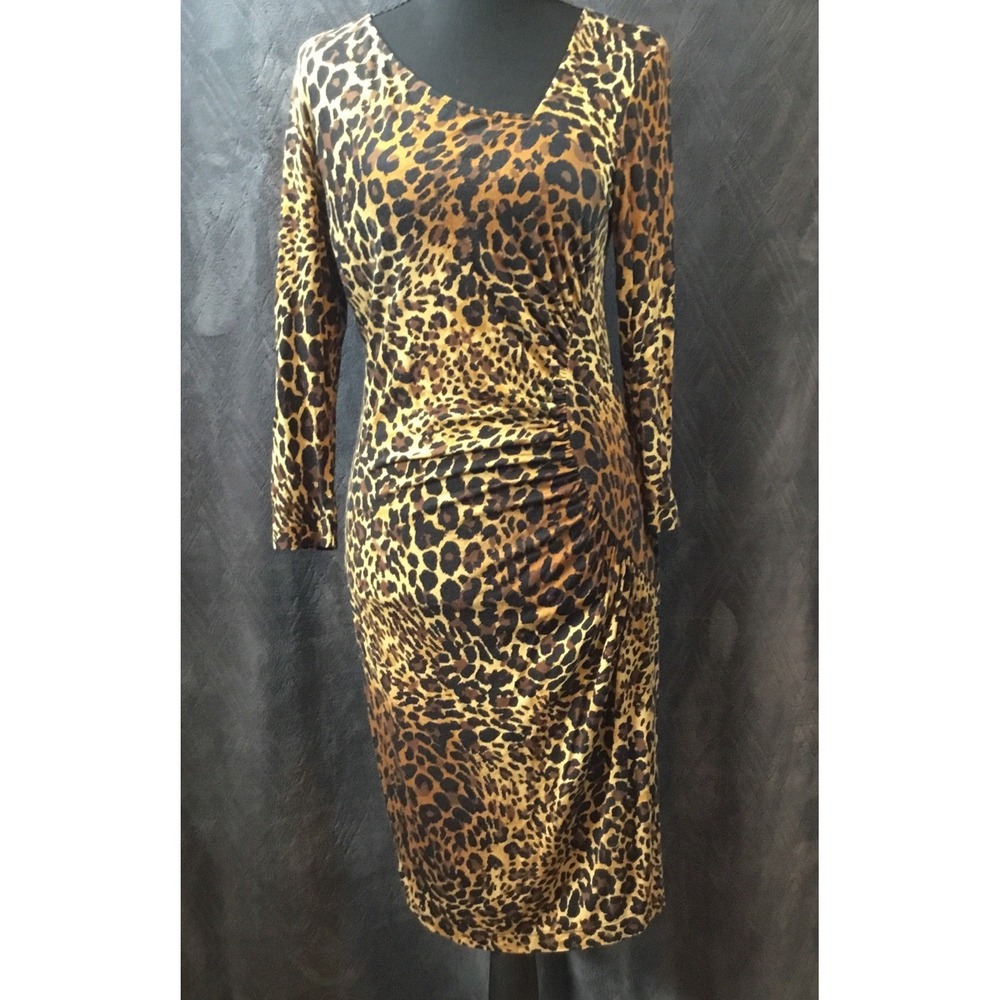 Lafayette 148 New York Leopard Print Figure-hugging Sheath Stretch Dress 6